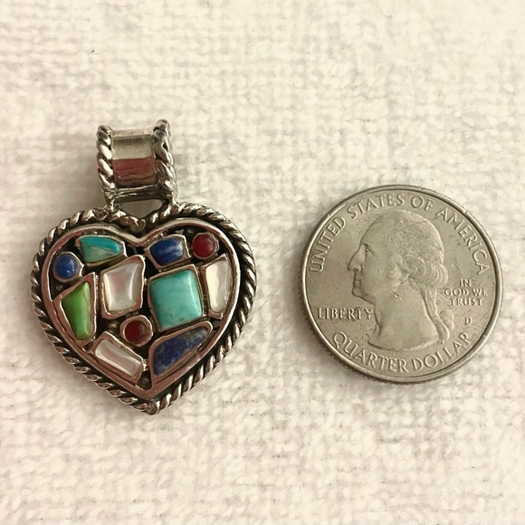 Heart-Shaped Sterling Silver Pendant with Semi Precious Stones - Picture 3 of 4